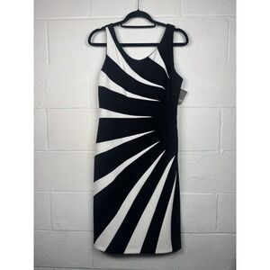 Joseph Ribkoff Black White Sunburst Sheath Dress Size 12 NWT Classic Chic